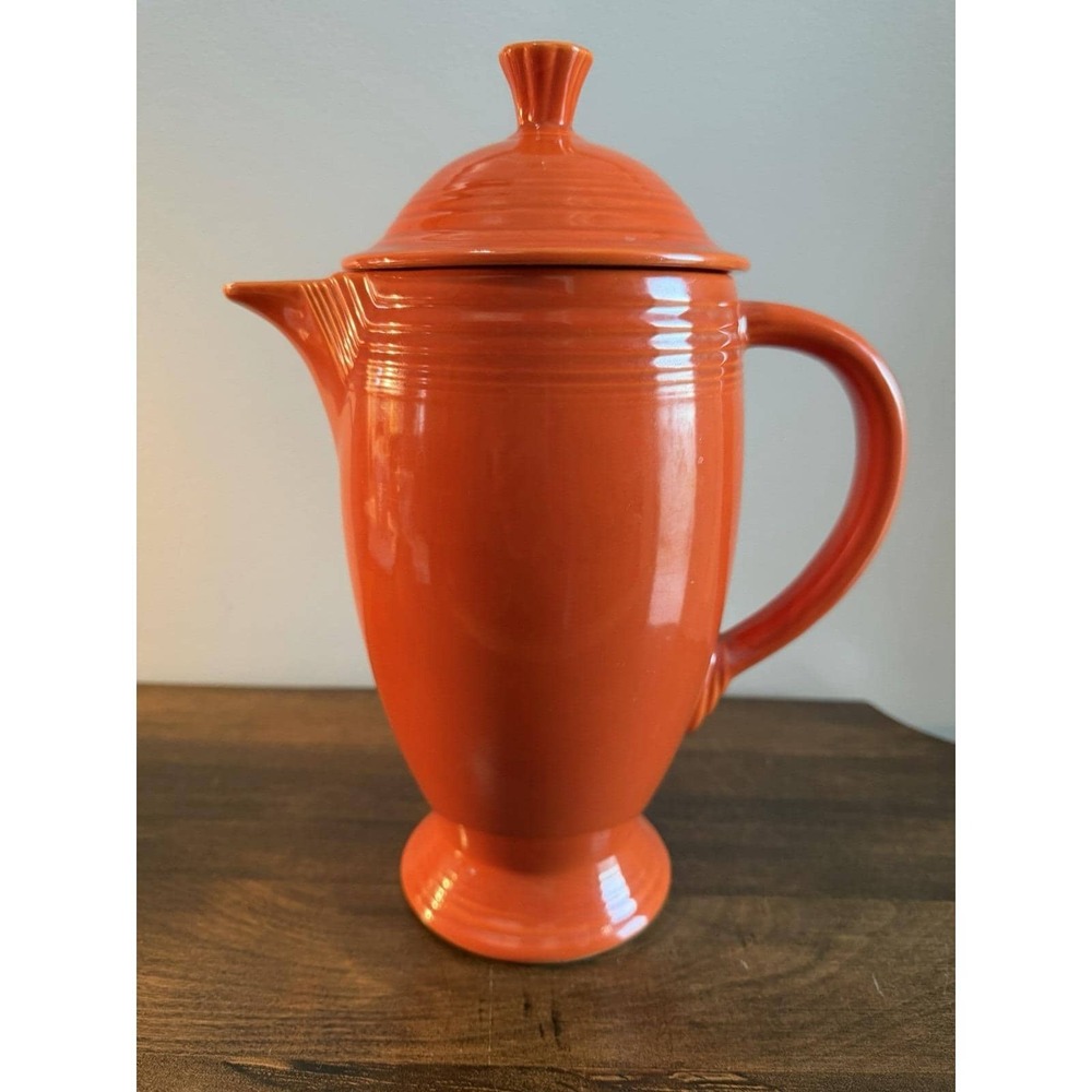 Vintage Fiestaware Coffee Pot W/ Lid in Original Red Fiesta READ